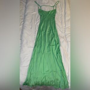 Zara Bright Green Satin Maxi Slip Dress